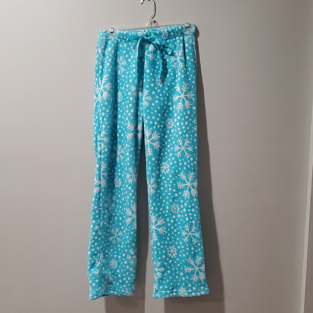 Blue and White Snowflake Pajama Pants with Elastic Waistband